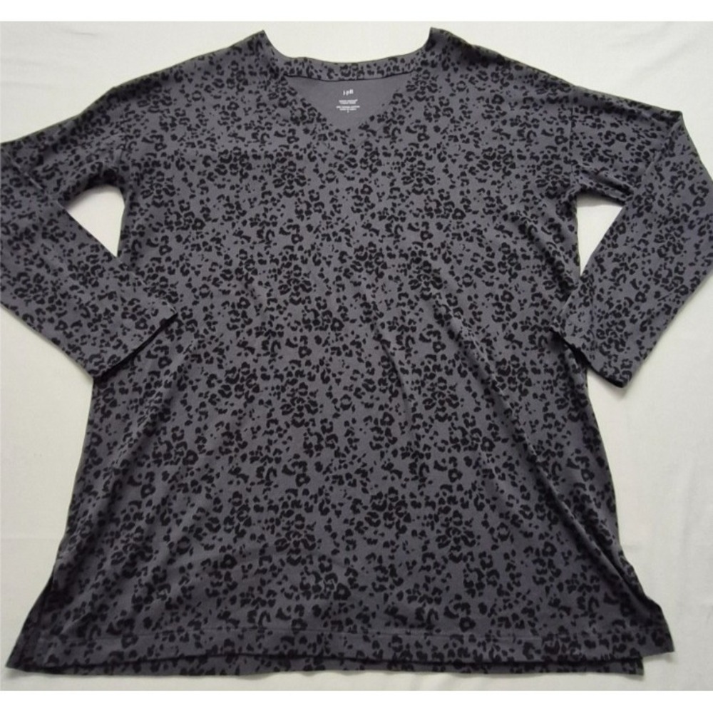 J Jill Women's Tunic Small black/gray animal‎ print Simply Supima Cotton v-neck